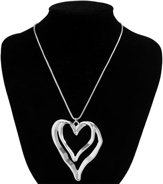 Chunky Gold Double Heart Necklace for Women – Large Heart Pendant Chain