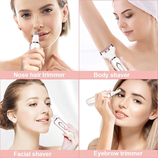 4-in-1 Electric Lady Shaver for Women – Rechargeable Wet & Dry Bikini Trimmer for Face, Legs, Underarm, Nose & Eyebrow Free shipping