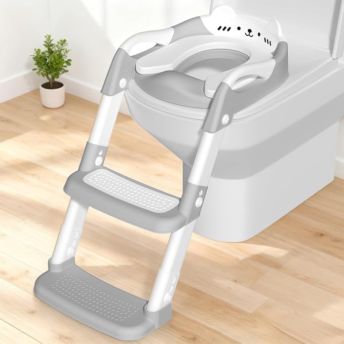 Kids Potty Training Seat with Step Stool | Adjustable Height Toilet Trainer, Comfortable Cushion, Foldable Design for Toddlers & Children