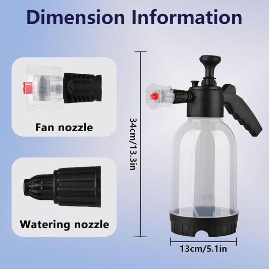 2L Snow Foam Pump Sprayer – Handheld Foam Sprayer with 2 Nozzles for Car Cleaning, Car Wash & Gardening