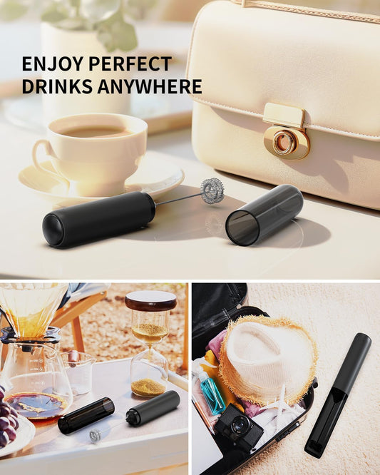 Rechargeable Electric Milk Frother Handheld – Portable Coffee Frother with Dual Spring Whisk for Latte, Cappuccino, Matcha & Hot Chocolate
