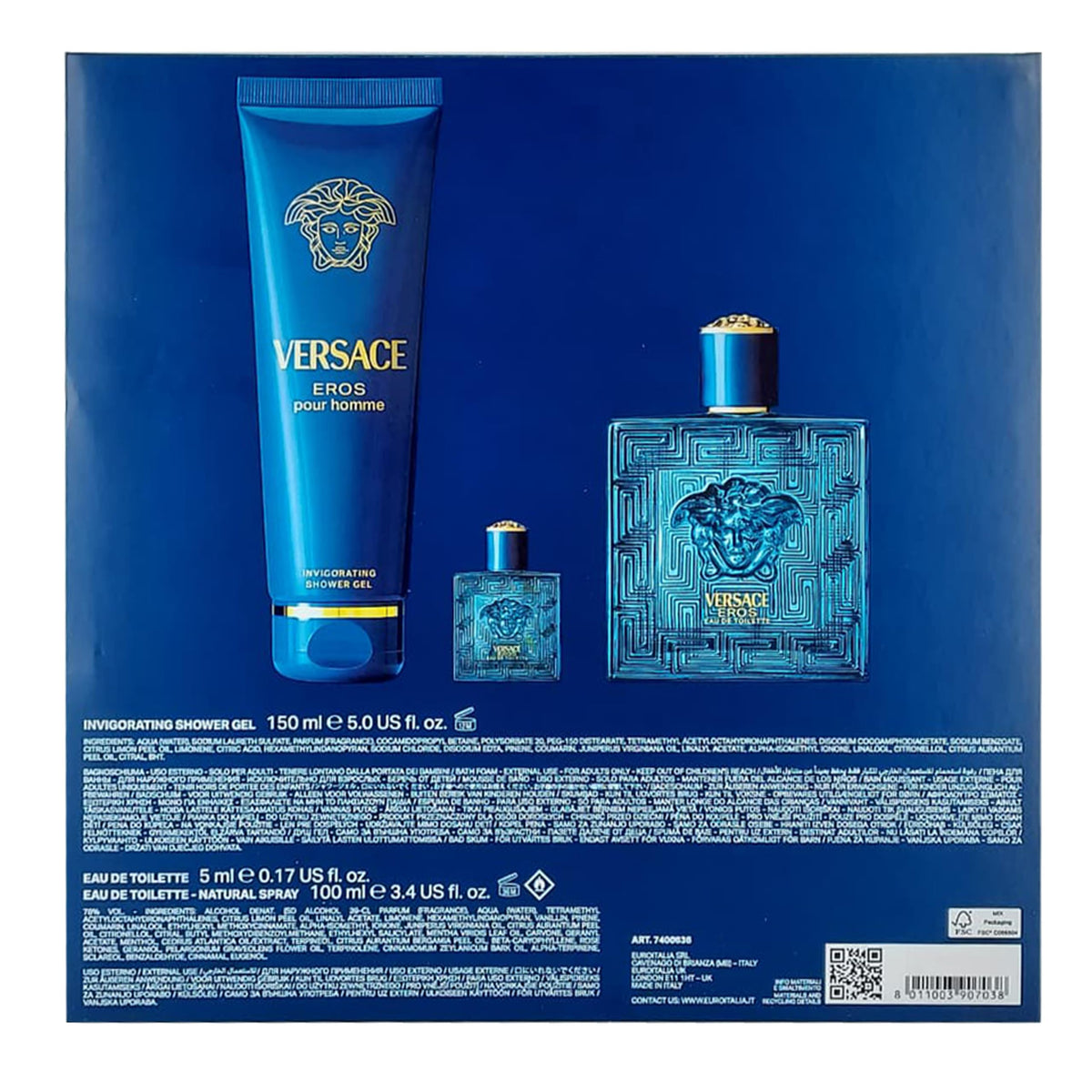 Versace Eros Eau de Toilette Spray for Men, 3.4 Fl Oz, 3.4 Fl Oz(Pack of 1)
