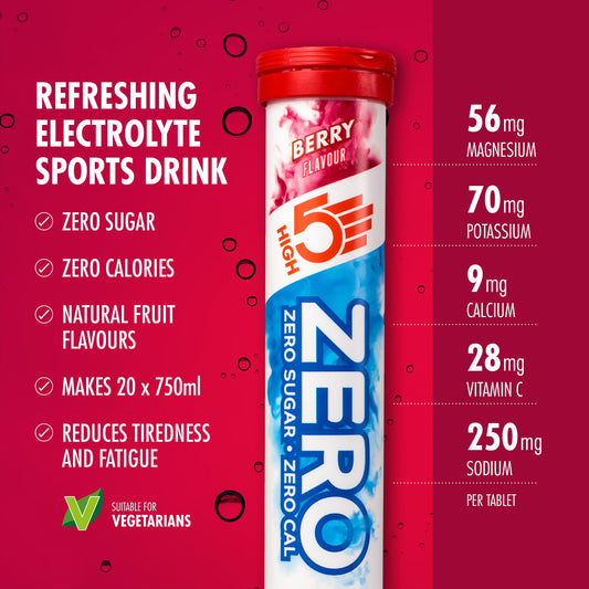High5 Zero Berry Electrolyte Drink Tablets – 20 Tablets, 500ml Serving