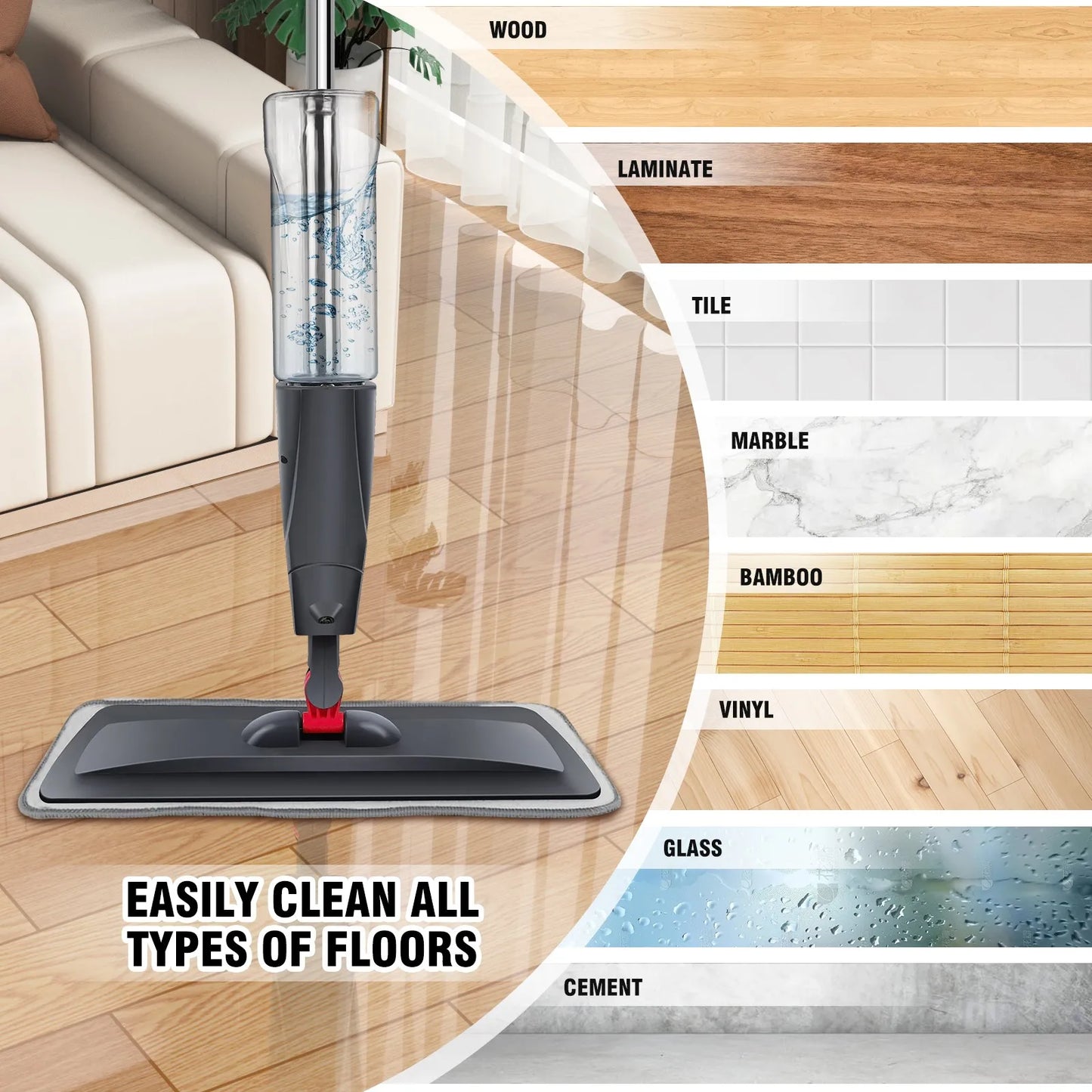 Household Spray Mop with Replaceable Microfiber Pad – 360° Rotating Flat Floor Mop for Wet & Dry Cleaning