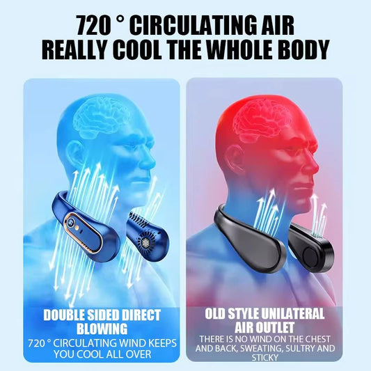 Portable Bladeless Neck Fan with Digital Display – USB Rechargeable Hands-Free Cooling Fan