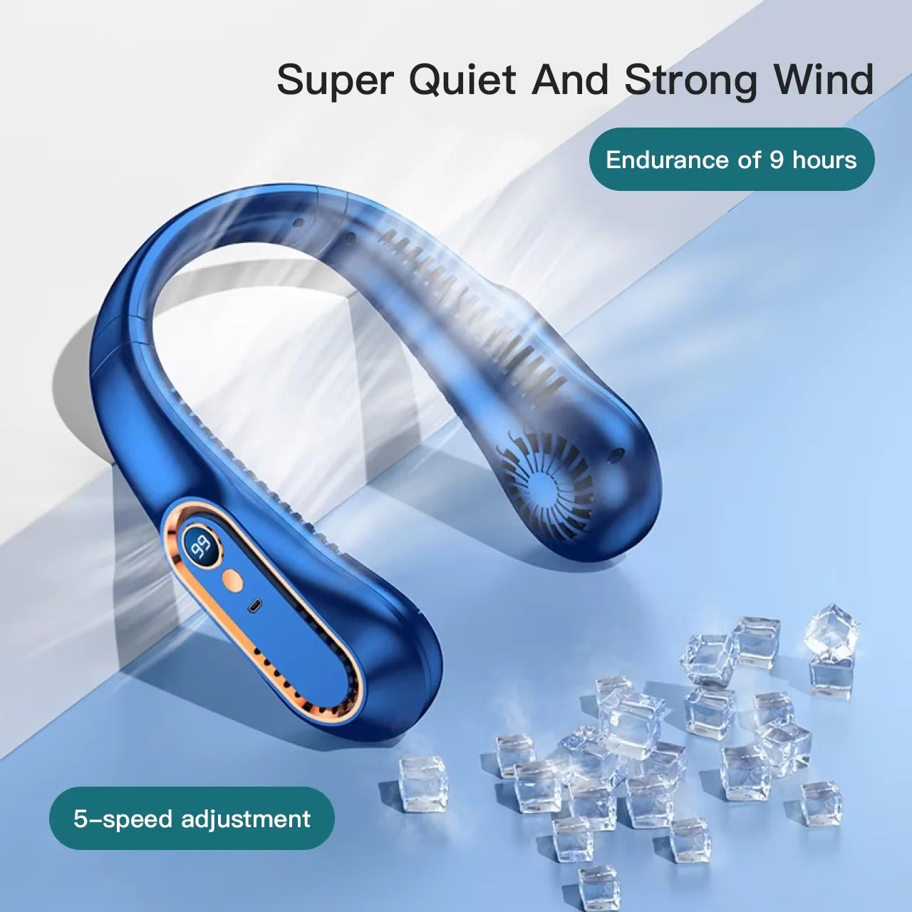 Portable Bladeless Neck Fan with Digital Display – USB Rechargeable Hands-Free Cooling Fan