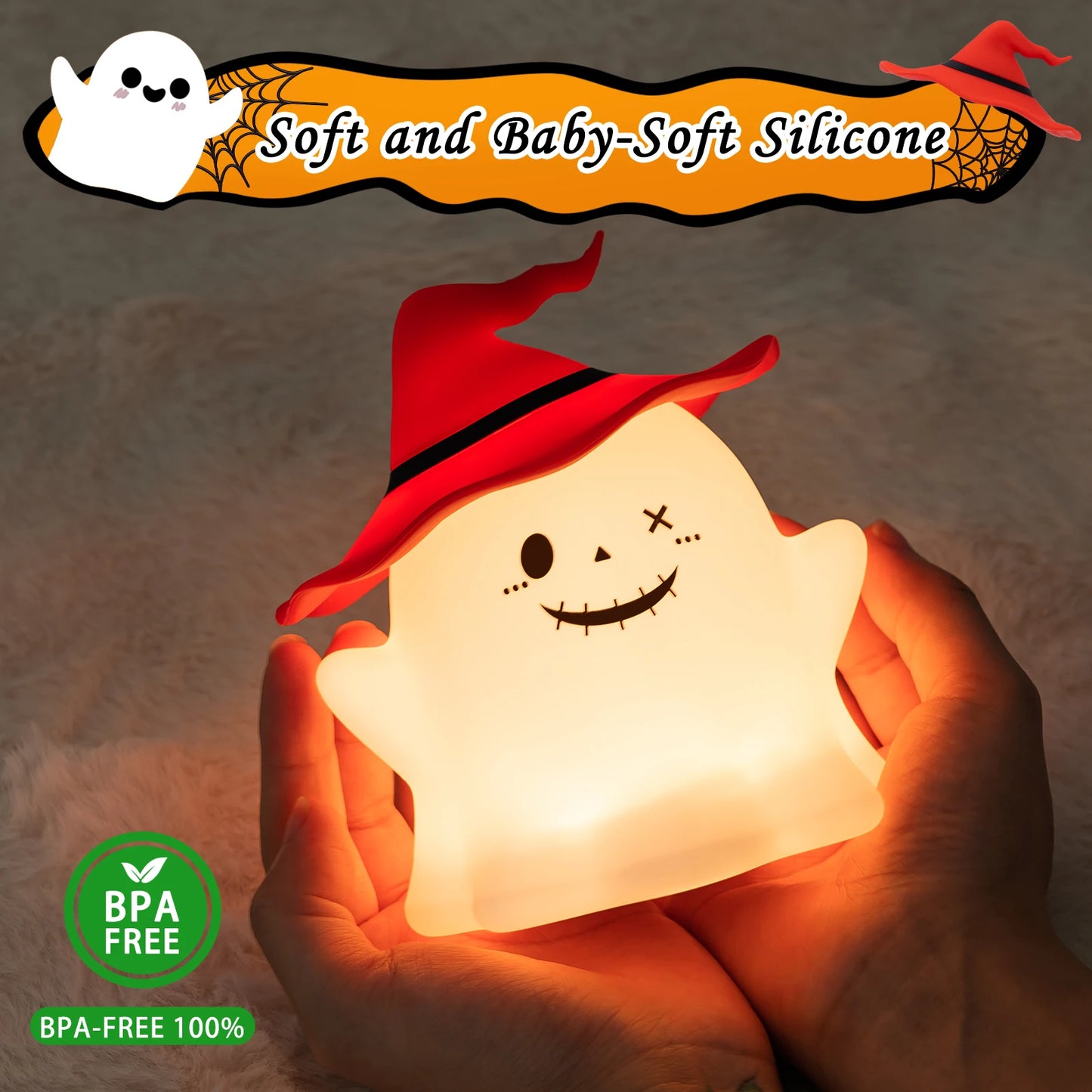 Halloween Cartoon Silicone Night Light – Rechargeable Table Lamp for Kids Bedroom