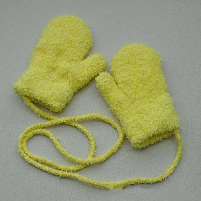 Kids Winter Plush Mittens with Rope – Warm Gloves for Boys and Girls Ages 1–3