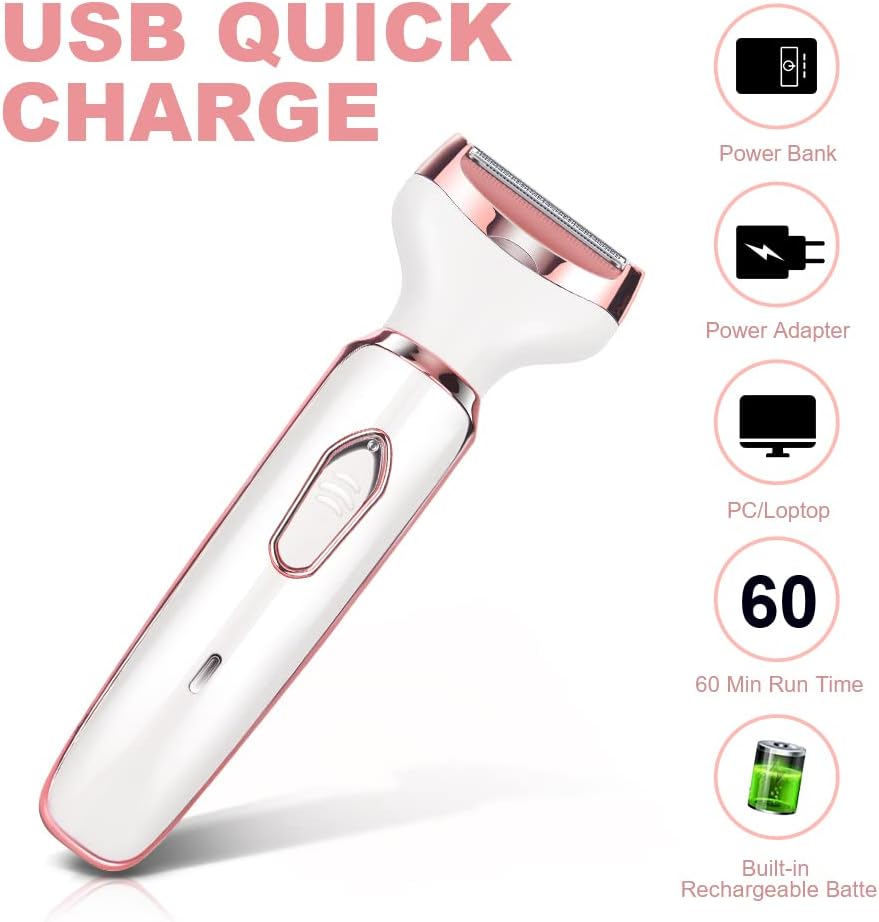 4-in-1 Electric Lady Shaver for Women – Rechargeable Wet & Dry Bikini Trimmer for Face, Legs, Underarm, Nose & Eyebrow Free shipping