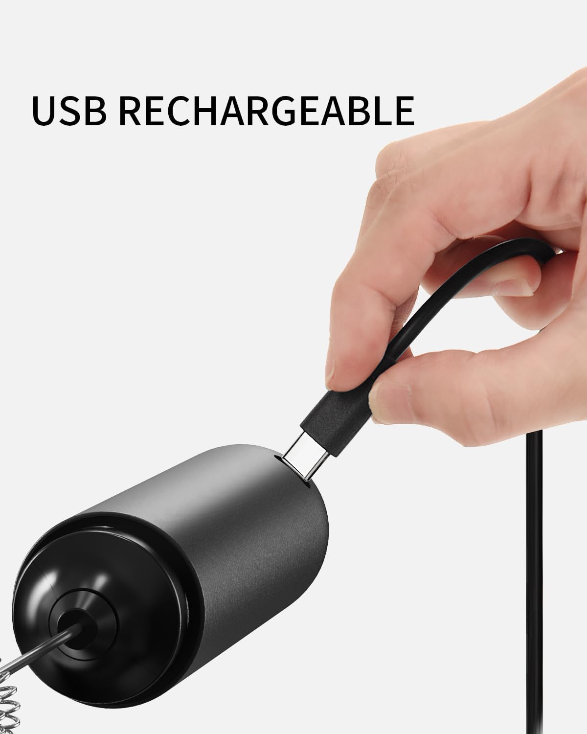 Rechargeable Electric Milk Frother Handheld – Portable Coffee Frother with Dual Spring Whisk for Latte, Cappuccino, Matcha & Hot Chocolate