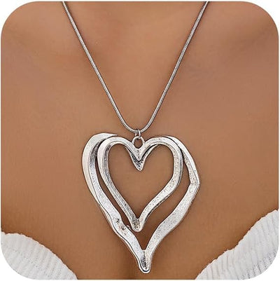 Chunky Gold Double Heart Necklace for Women – Large Heart Pendant Chain