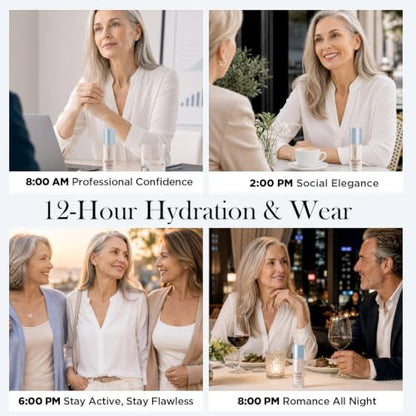 Color Changing Foundation with Professional Brush for Mature Skin: No Settling, Buildable Coverage, 12-Hour Hydration & Wear, Light to Medium Tones, Fragrance-Free - 1 FL OZ