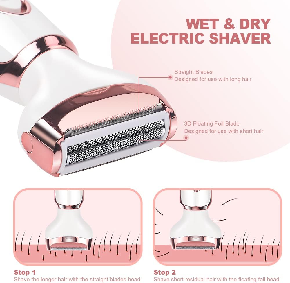4-in-1 Electric Lady Shaver for Women – Rechargeable Wet & Dry Bikini Trimmer for Face, Legs, Underarm, Nose & Eyebrow Free shipping