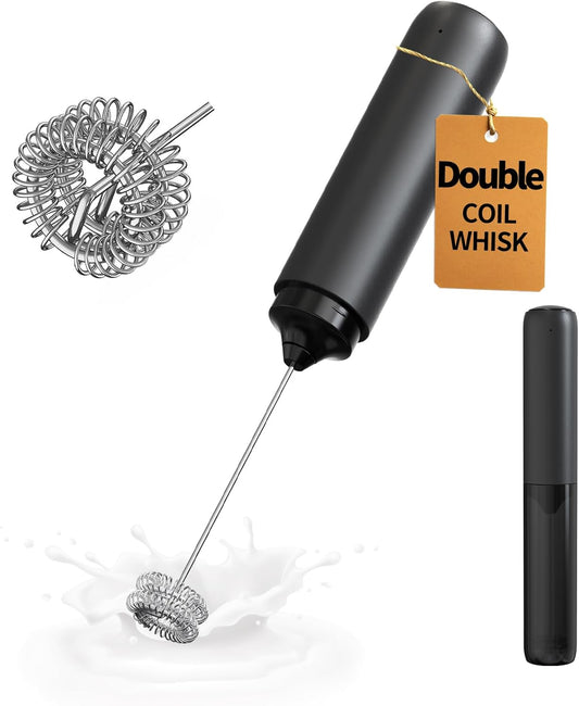 Rechargeable Electric Milk Frother Handheld – Portable Coffee Frother with Dual Spring Whisk for Latte, Cappuccino, Matcha & Hot Chocolate
