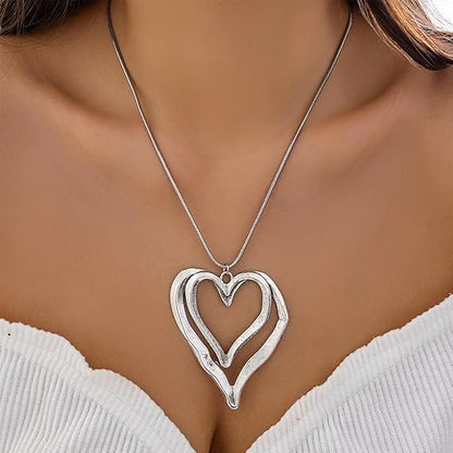 Chunky Gold Double Heart Necklace for Women – Large Heart Pendant Chain