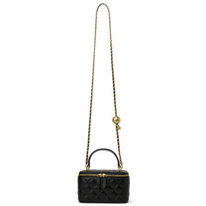 DORIS&JACKY Small Leather Crossbody Purse for Women – Mini Quilted Box Bag with Top Handle