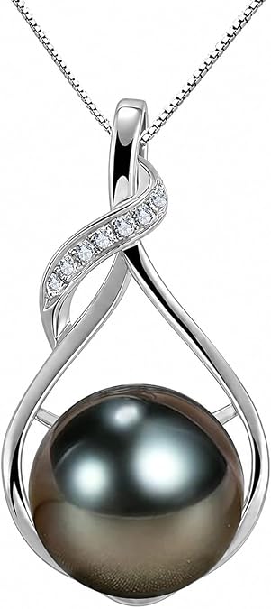 NONNYL Tahitian Black Pearl Necklace for Women, Elegant Jewelry Gift for Wife, Mom or Girlfriend