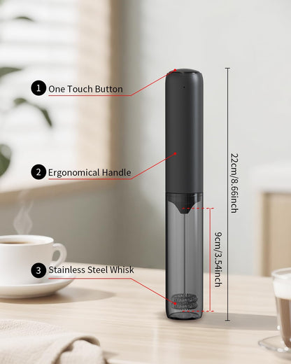 Rechargeable Electric Milk Frother Handheld – Portable Coffee Frother with Dual Spring Whisk for Latte, Cappuccino, Matcha & Hot Chocolate