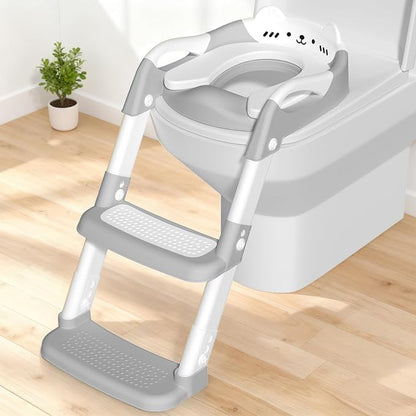 Kids Potty Training Seat with Step Stool | Adjustable Height Toilet Trainer, Comfortable Cushion, Foldable Design for Toddlers & Children