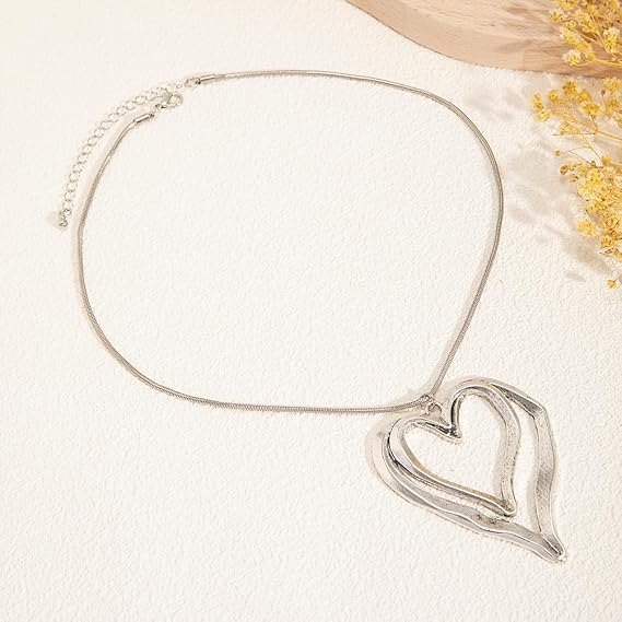 Chunky Gold Double Heart Necklace for Women – Large Heart Pendant Chain