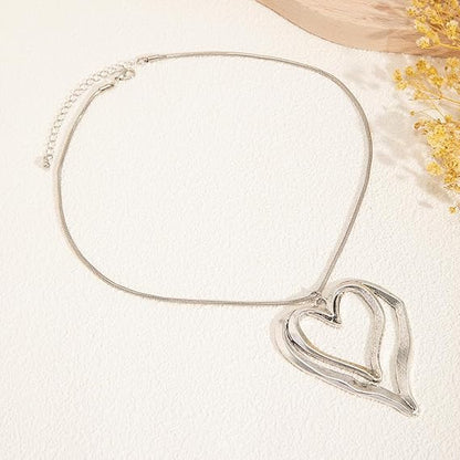 Chunky Gold Double Heart Necklace for Women – Large Heart Pendant Chain