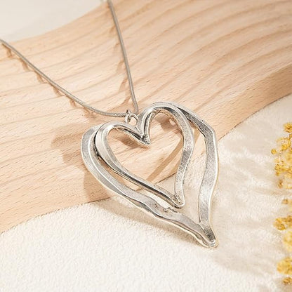 Chunky Gold Double Heart Necklace for Women – Large Heart Pendant Chain