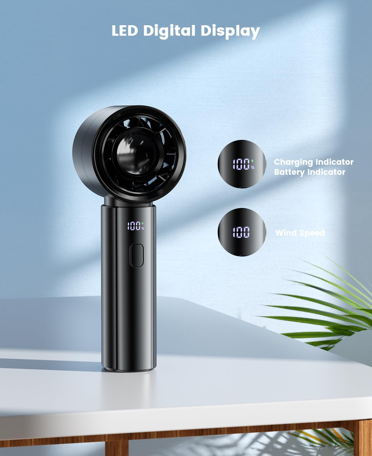ColdSky Handheld Mini Fan – Portable Rechargeable Fan with 4000mAh Battery and Digital Display
