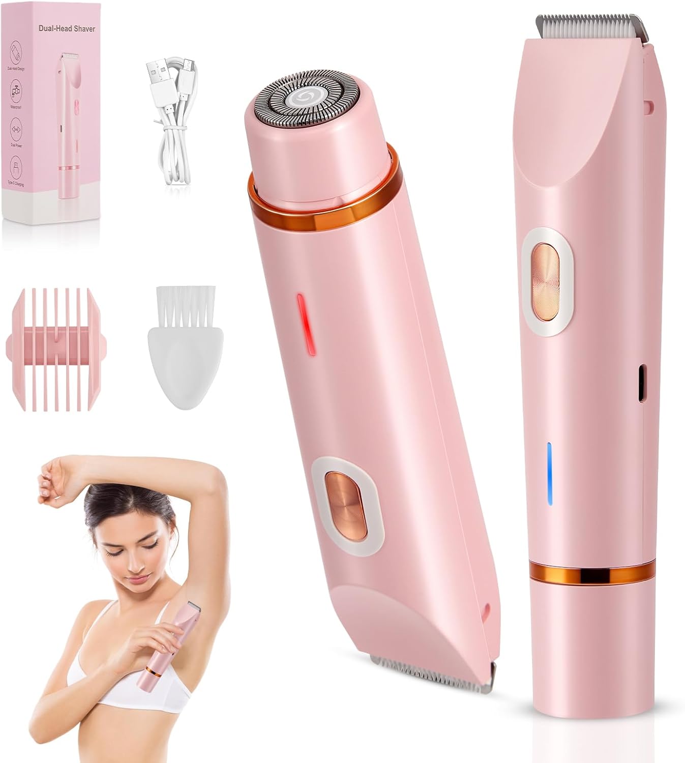 2-in-1 Electric Lady Shaver for Women – Cordless Painless Facial Hair & Bikini Trimmer Waterproof Razor for Face, Legs & Underarms Free Shipping