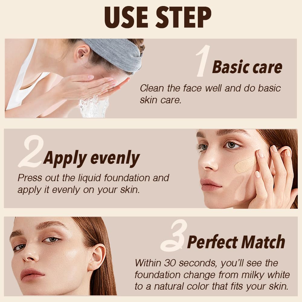 Foundation 4 in 1 - Color Changing Foundation, Medium Spectrum, Hypoallergenic Hydrating Liquid Foundation and Concealer, Long-lasting & Waterproof Natural Finish