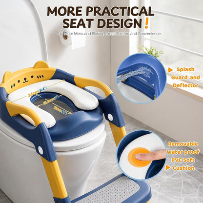 Kids Potty Training Seat with Step Stool | Adjustable Height Toilet Trainer, Comfortable Cushion, Foldable Design for Toddlers & Children