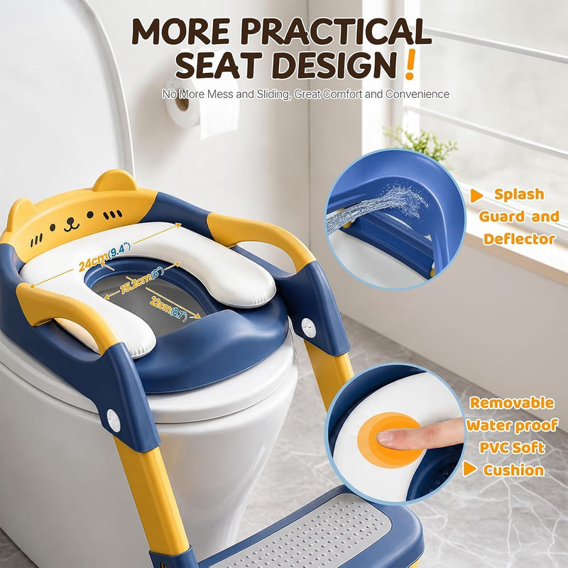 Kids Potty Training Seat with Step Stool | Adjustable Height Toilet Trainer, Comfortable Cushion, Foldable Design for Toddlers & Children