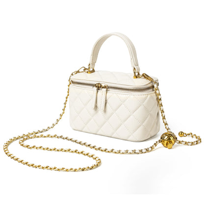 DORIS&JACKY Small Leather Crossbody Purse for Women – Mini Quilted Box Bag with Top Handle