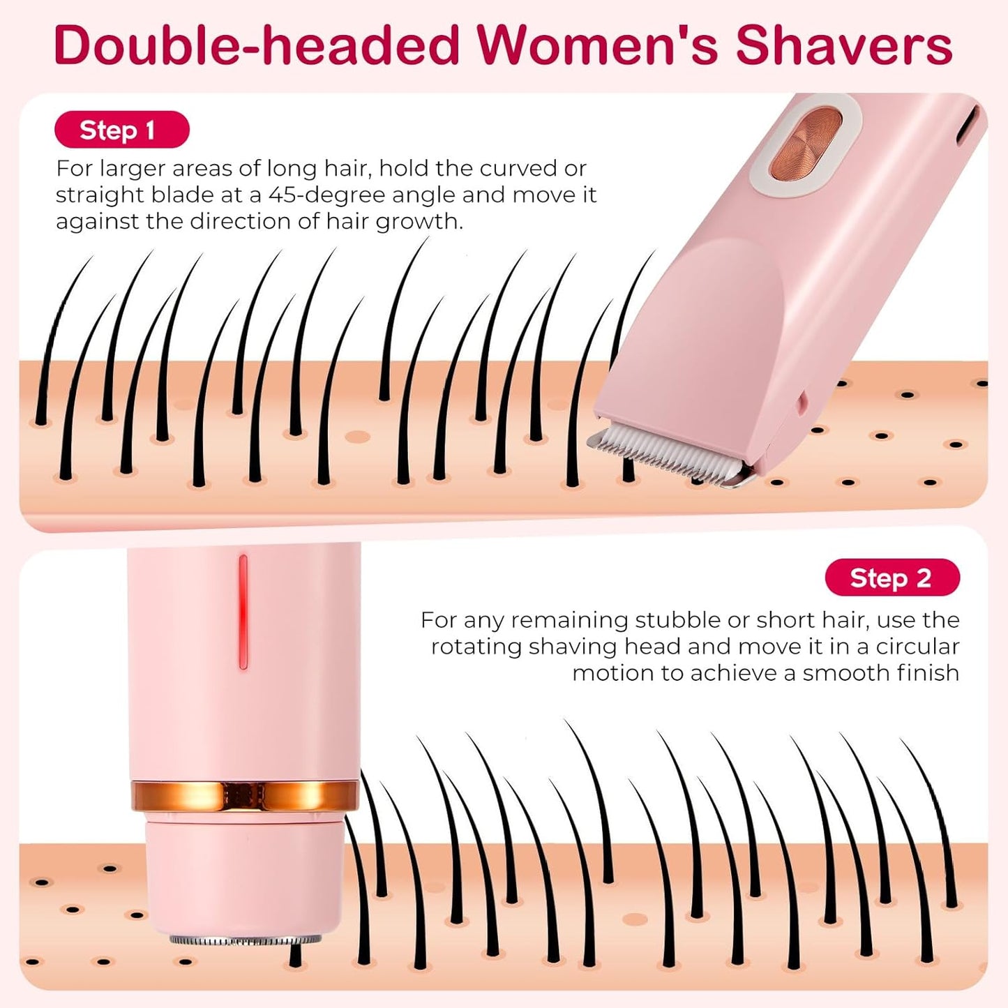 2-in-1 Electric Lady Shaver for Women – Cordless Painless Facial Hair & Bikini Trimmer Waterproof Razor for Face, Legs & Underarms Free Shipping