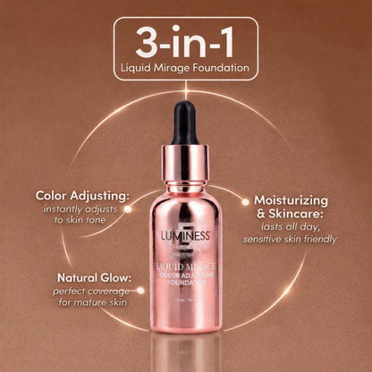 LUMINESS Liquid Mirage Color Changing Foundation for Mature Skin, Skincare-Infused Makeup with Hyaluronic Acid & Vitamin E, Hydrating Liquid Foundation & Concealer Hybrid, Hypoallergenic