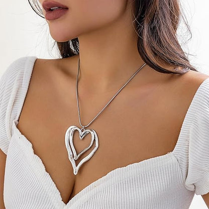 Chunky Gold Double Heart Necklace for Women – Large Heart Pendant Chain