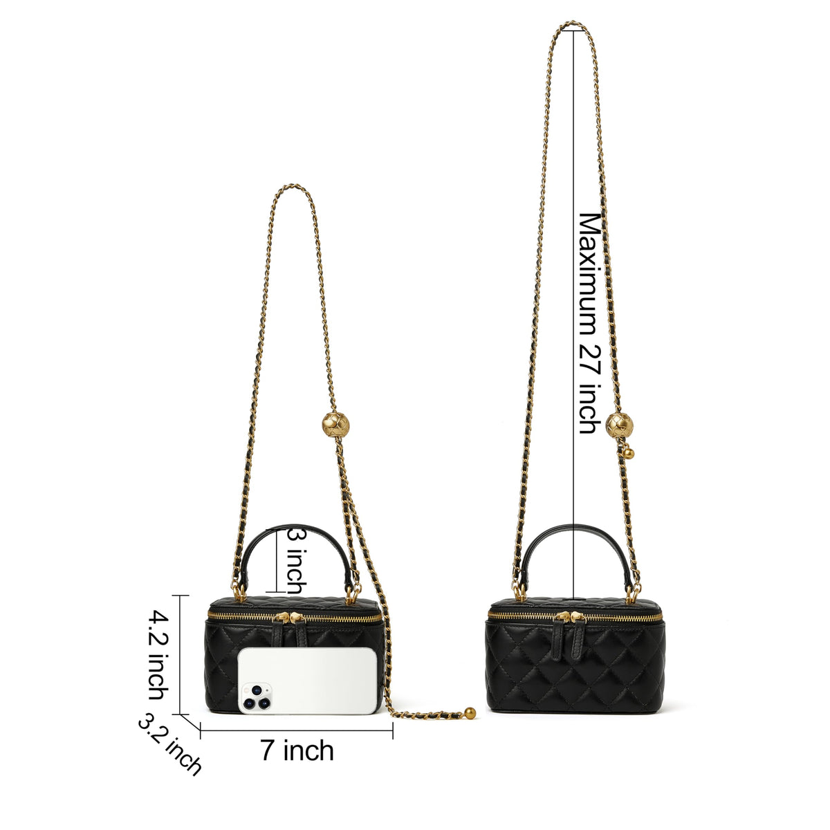 DORIS&JACKY Small Leather Crossbody Purse for Women – Mini Quilted Box Bag with Top Handle