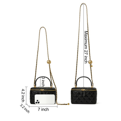 DORIS&JACKY Small Leather Crossbody Purse for Women – Mini Quilted Box Bag with Top Handle