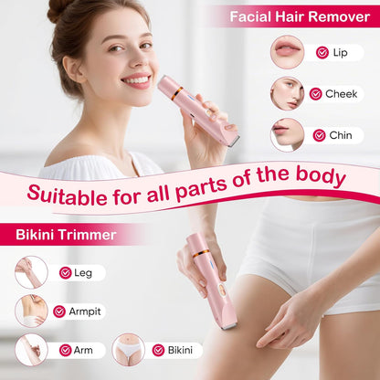 2-in-1 Electric Lady Shaver for Women – Cordless Painless Facial Hair & Bikini Trimmer Waterproof Razor for Face, Legs & Underarms Free Shipping