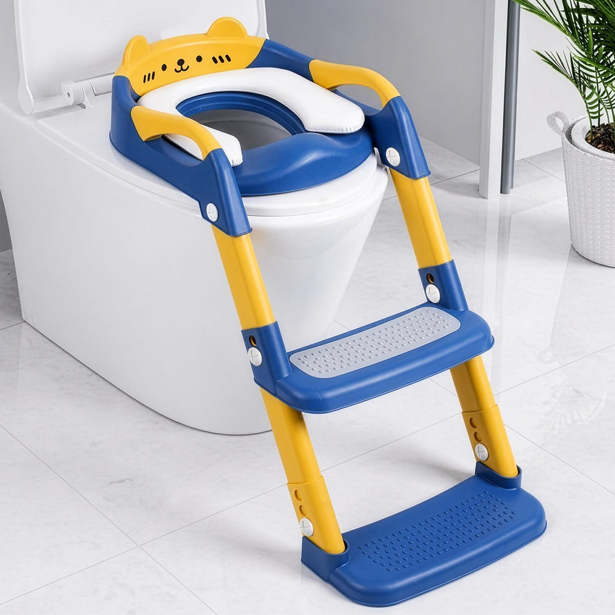 Kids Potty Training Seat with Step Stool | Adjustable Height Toilet Trainer, Comfortable Cushion, Foldable Design for Toddlers & Children