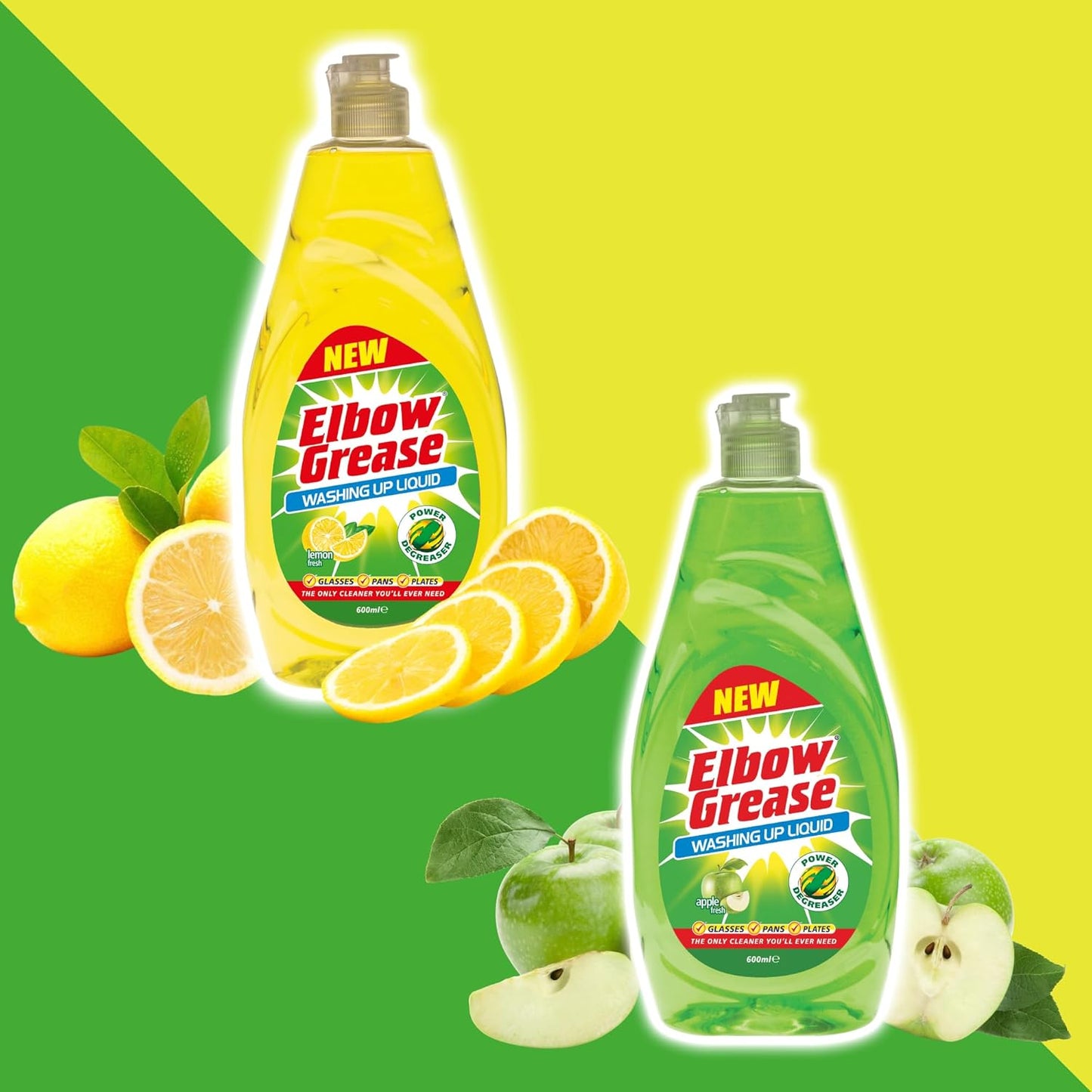Power Degreasing Washing Up Liquid 600ml – Dishwashing Soap for Dishes, Pots, Pans & Glasses (Lemon / Apple) Free Shipping