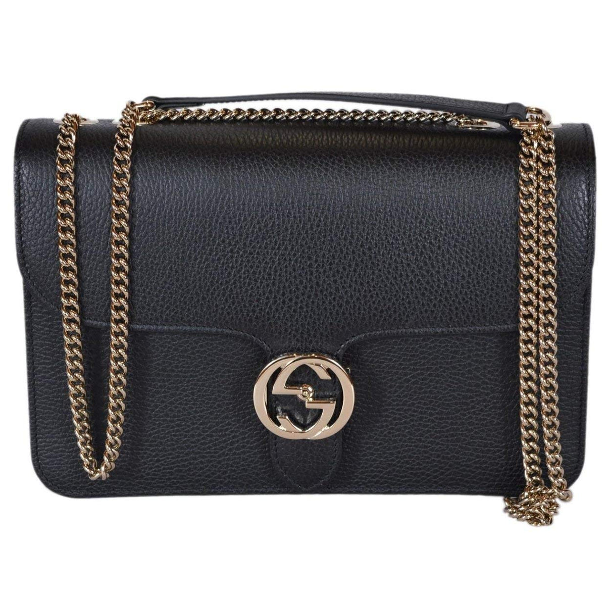 Gucci Women's Black Leather Interlocking GG Crossbody Bag – Model 510304