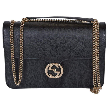 Gucci Women's Black Leather Interlocking GG Crossbody Bag – Model 510304
