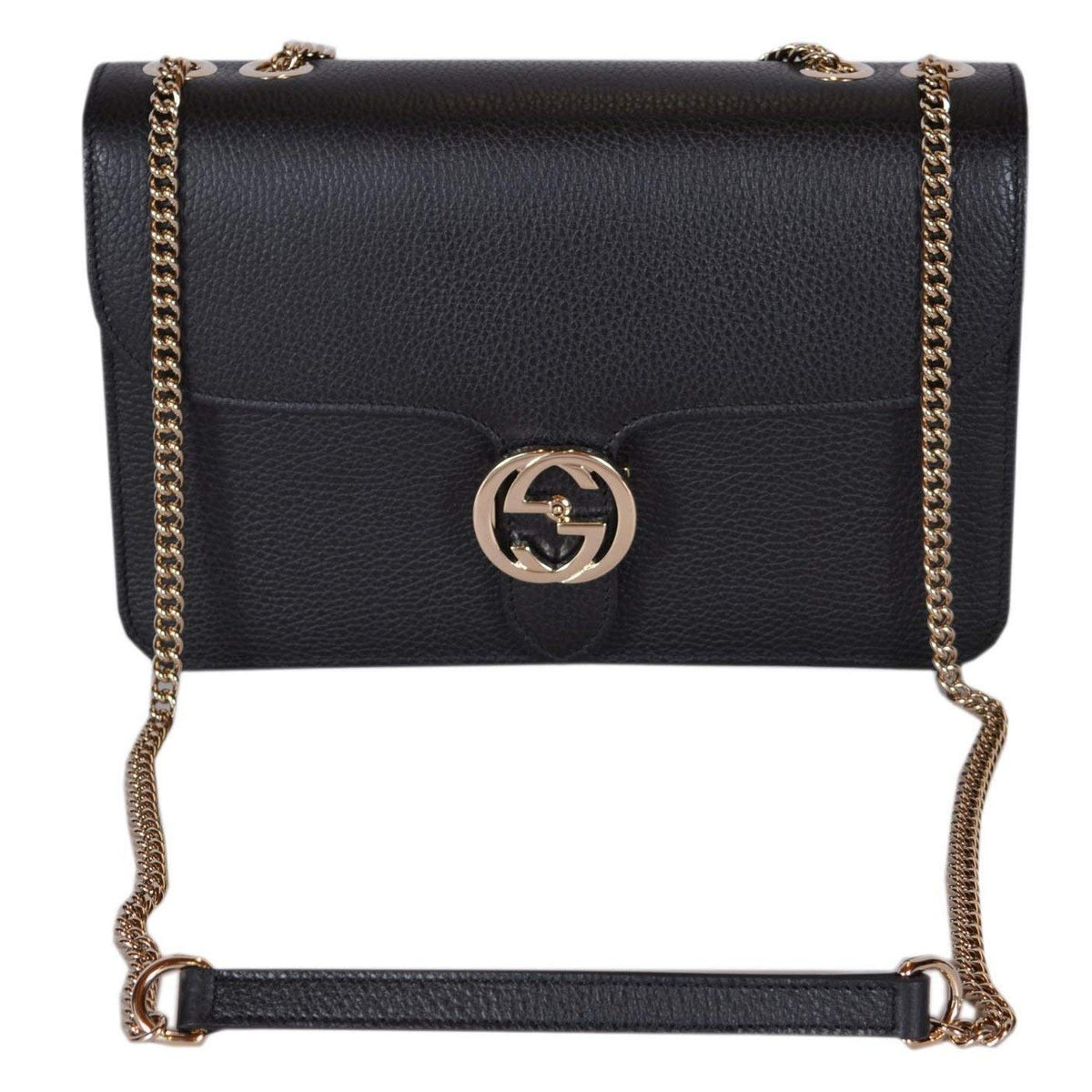 Gucci Women's Black Leather Interlocking GG Crossbody Bag – Model 510304