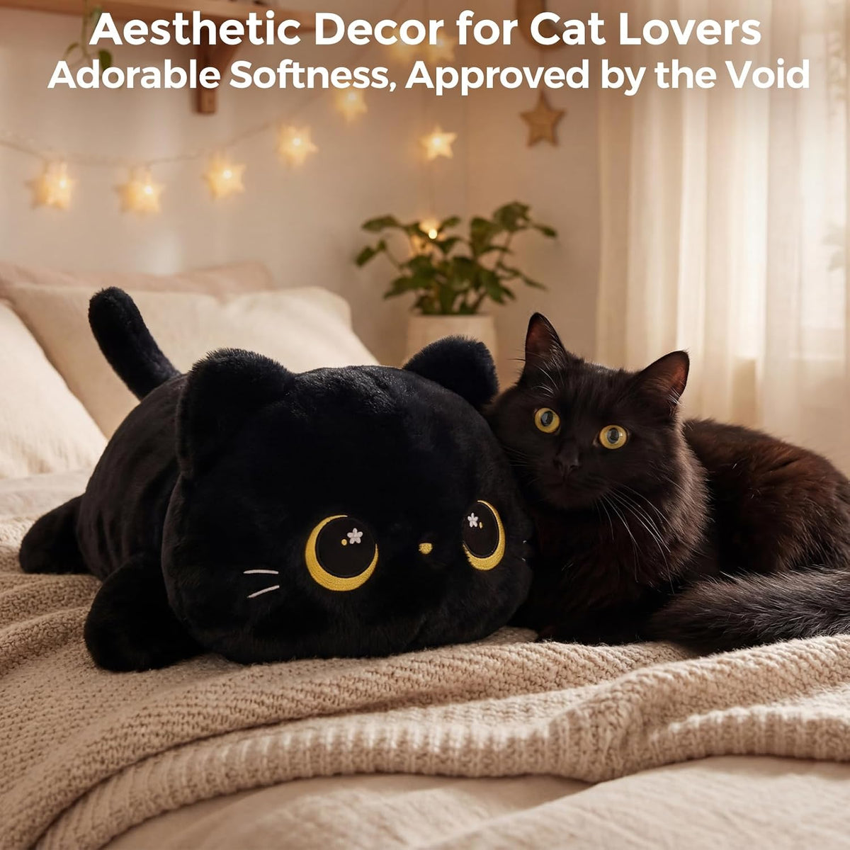 Mewaii Black Cat Plush Pillow 13 Inch – Cute, Soft & Huggable Stuffed Cat Toy