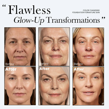 Color Changing Foundation with Professional Brush for Mature Skin: No Settling, Buildable Coverage, 12-Hour Hydration & Wear, Light to Medium Tones, Fragrance-Free - 1 FL OZ