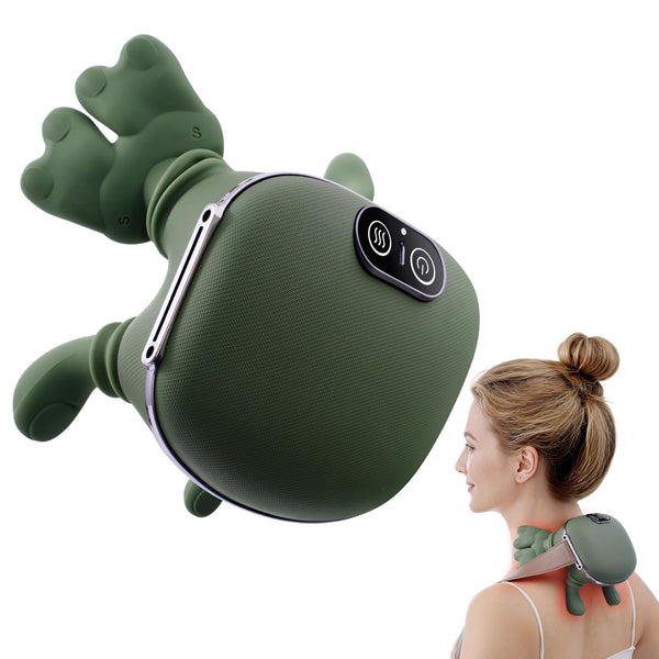 Wireless Neck and Shoulder Massager with Heat, 4D Shiatsu Kneading Massage Device, Rechargeable, Green