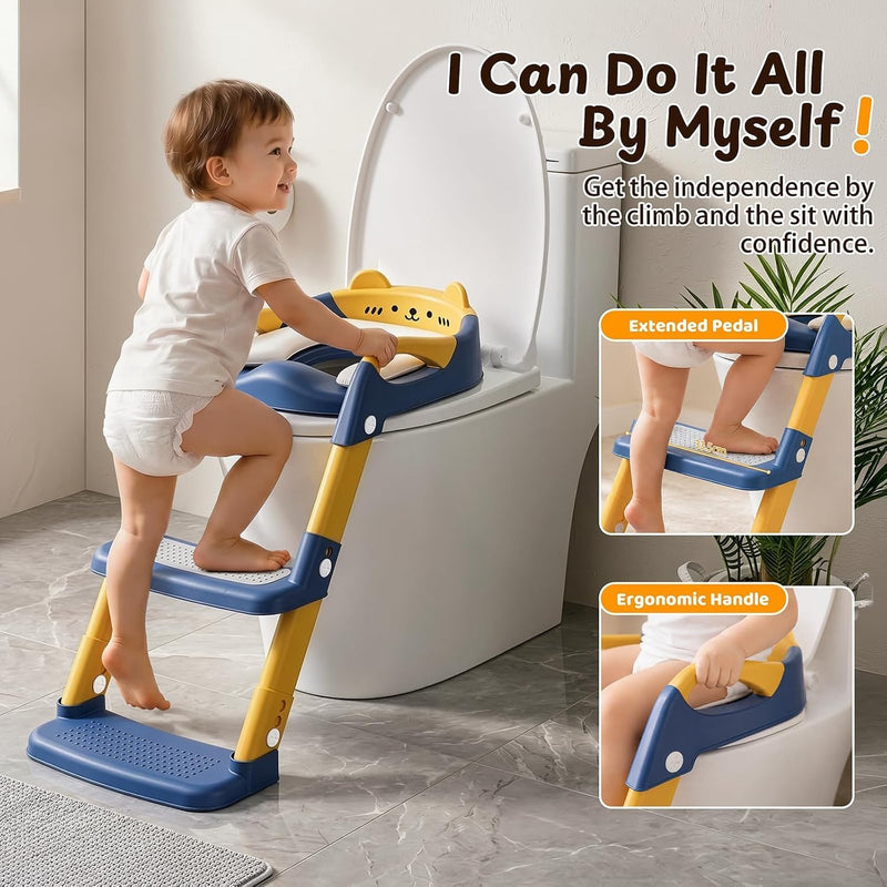 Kids Potty Training Seat with Step Stool | Adjustable Height Toilet Trainer, Comfortable Cushion, Foldable Design for Toddlers & Children