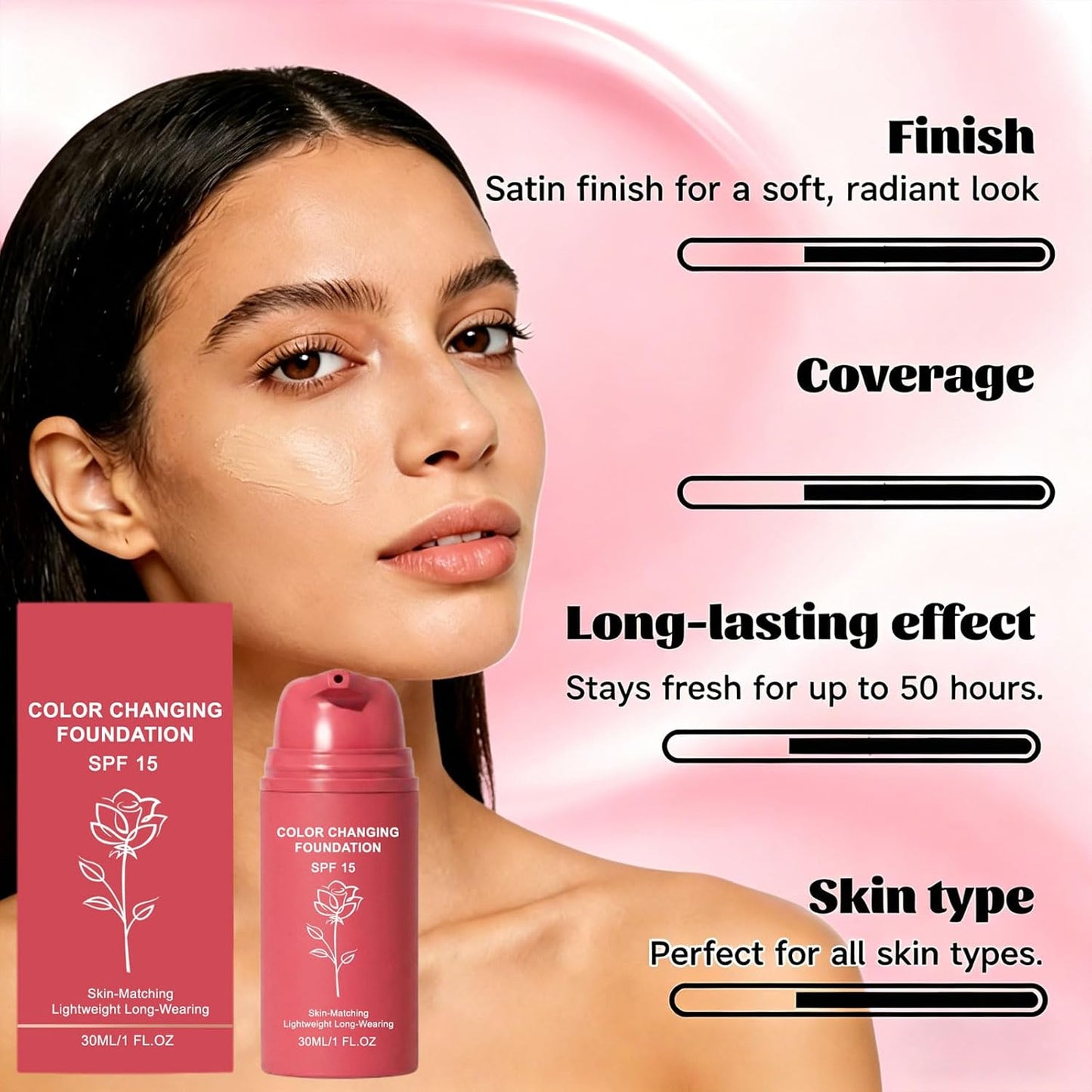 Fond de Teint Changeant de Couleur SMOOCHE 30ml – Fini Naturel Impeccable Auto-Ajustable