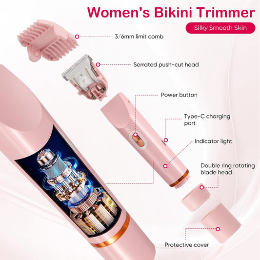 2-in-1 Electric Lady Shaver for Women – Cordless Painless Facial Hair & Bikini Trimmer Waterproof Razor for Face, Legs & Underarms Free Shipping