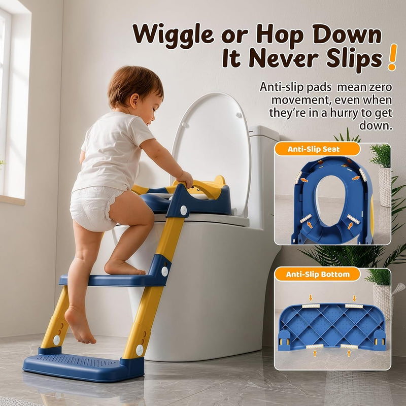 Kids Potty Training Seat with Step Stool | Adjustable Height Toilet Trainer, Comfortable Cushion, Foldable Design for Toddlers & Children